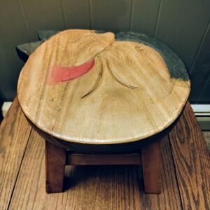 Kids Wooden Animal Stool in Natural Wood and Black with Red Accent